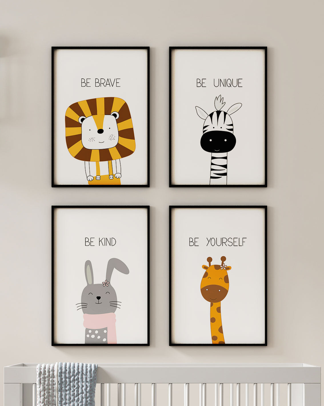 Be brave be kind be unique be yourself, set of 4 nursery Posters