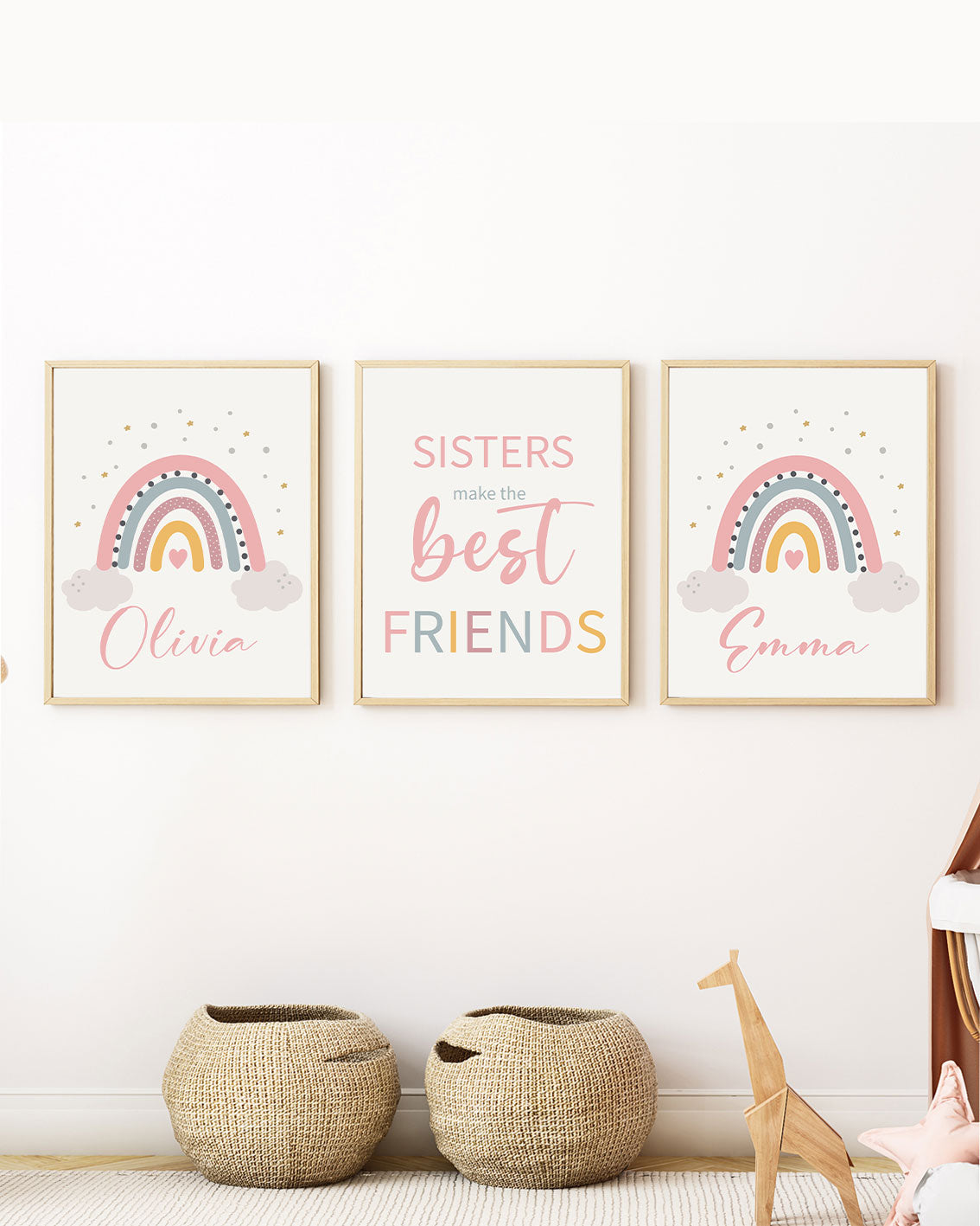 Sister make the best friends, set of 3 nursery Posters personalized names