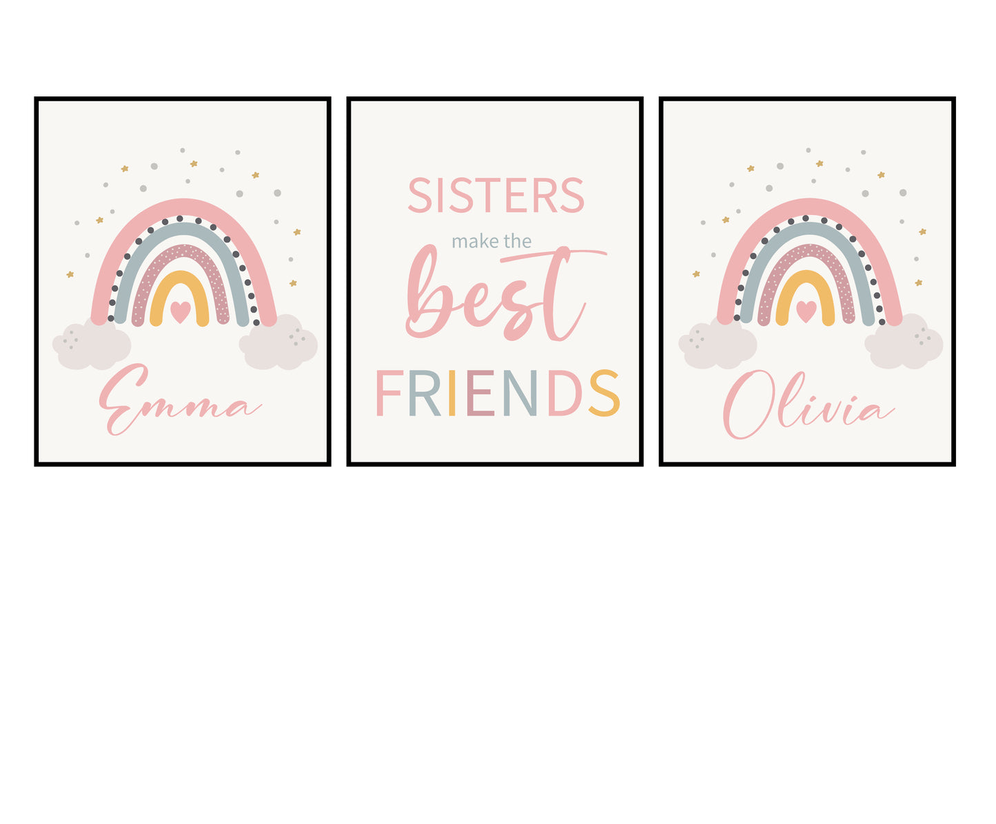 Sister make the best friends, set of 3 nursery Posters personalized names